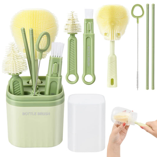 Bakeling Portable Baby Bottle Brush&Travel Baby Bottle Drying Rack-Baby Bottle Cleaning Silicone Brush Kit Silicone Nipple Cleaner Brush Straw Brush New Mom Gifts for Women After Birth
