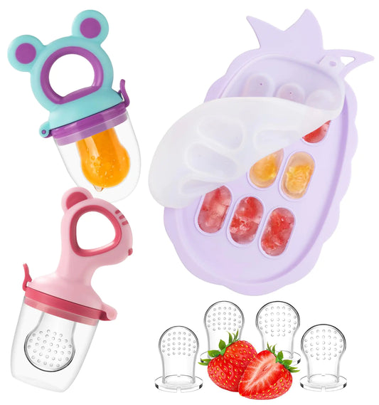 Baby Fruit Feeder & Baby Breastmilk Popsicle Molds Baby Food Freezer Tray Storage Containers Silicone Pacifier Feeder and Teether Includes 6 Extra Food Pacifier