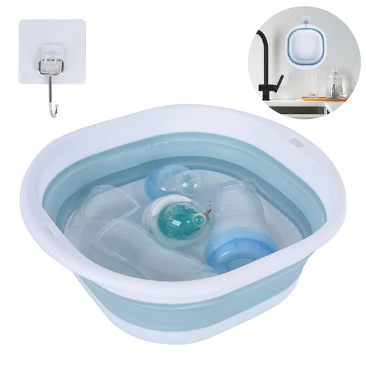 Collapsible Baby Bottle Wash Basin Collapsible Wash Basin for Baby Bottles Baby Bottle Tub for Sink Reusable Baby Bottle Sink Basket for Home and Travel - (with Hook)