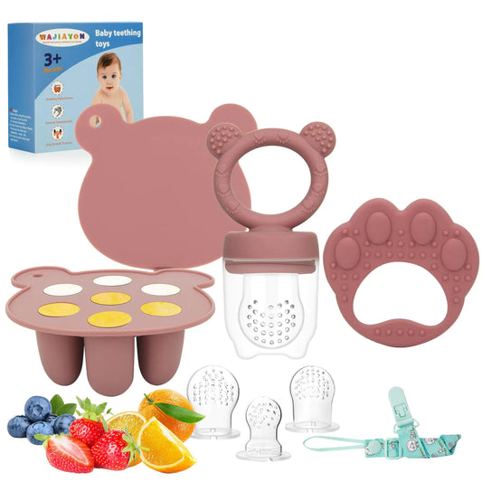 WAJIAYON Baby Breastmilk Popsicle Molds & Baby Fruit Feeder (3 Pack) Baby Food Freezer Tray Storage Containers Silicone Teething Pacifier Feeder and Teether for Babies(Daisy)